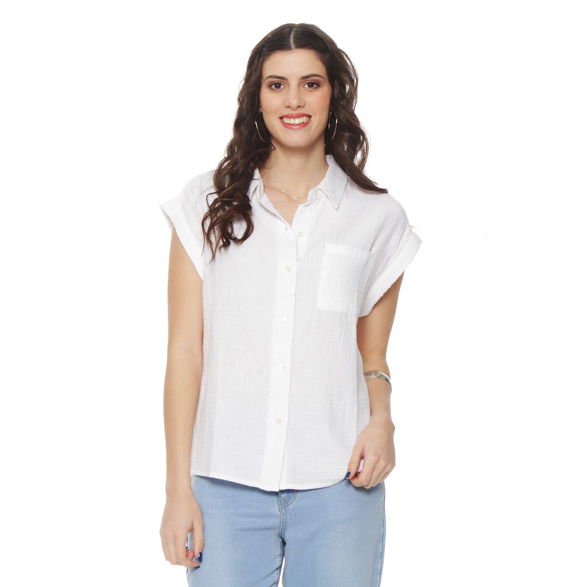 WADOS - BLUSA MANGA CORTA SOLIDO ABOTONADA EN EL DELNATERO