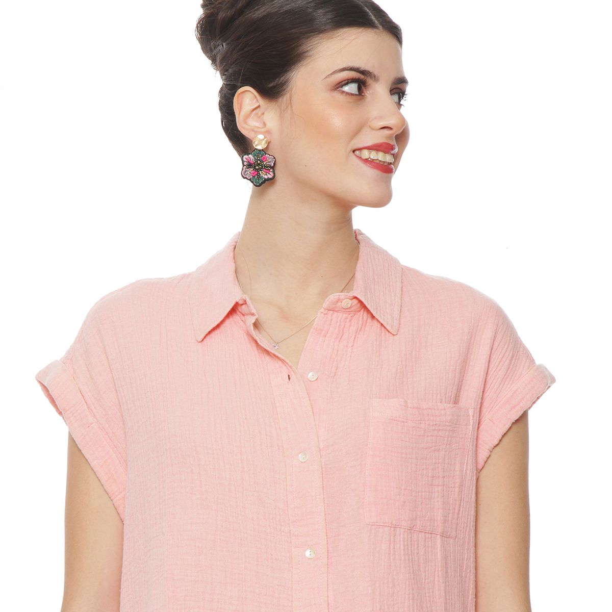 WADOS - BLUSA MANGA CORTA SOLIDO ABOTONADA EN EL DELNATERO