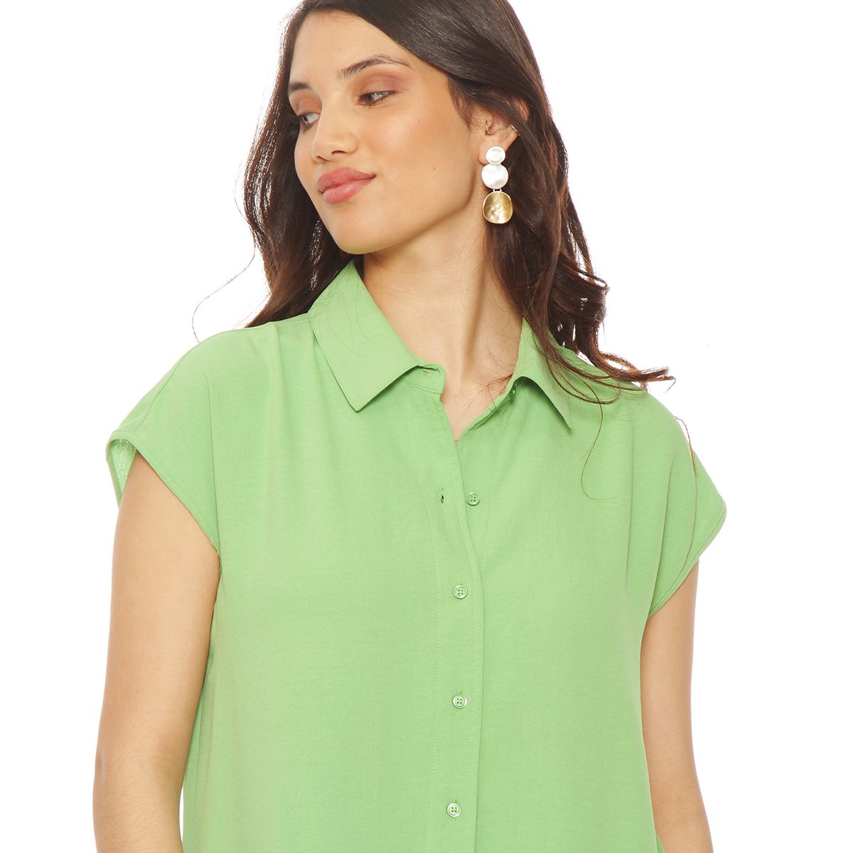 WADOS - BLUSA SIN MANGA SOLIDA CUELLO CAMISERO ABERTURAS EN COSTADO