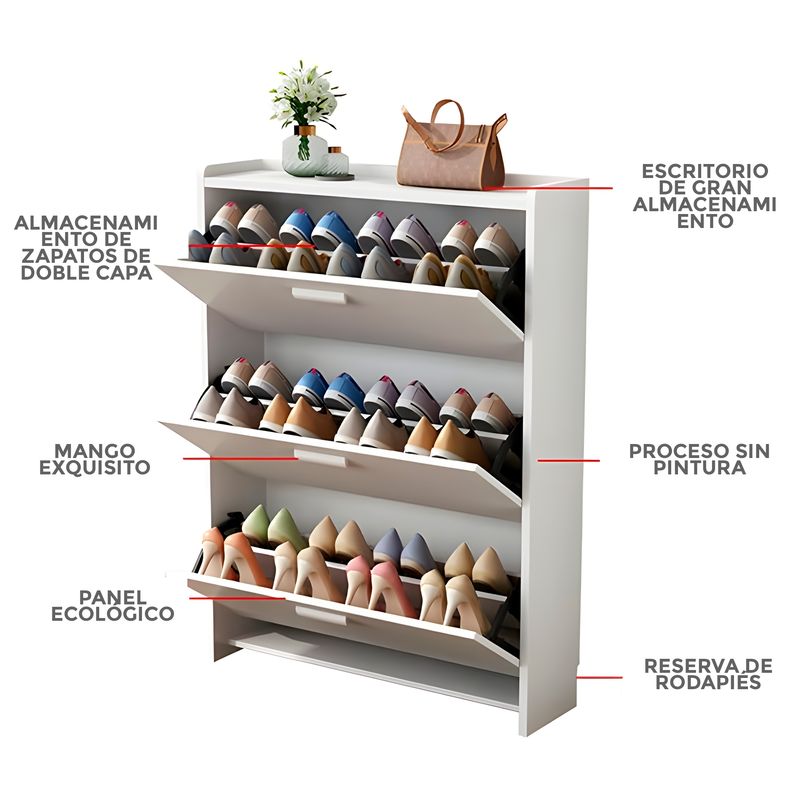 GENERICO - Zapatero Mueble 107 x 65 x 24 cm Organizador Cajonera Zapatos Blanco