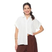 BLUSA MANGA CORTA SOLIDA ABOTONADA EN DELANTERO