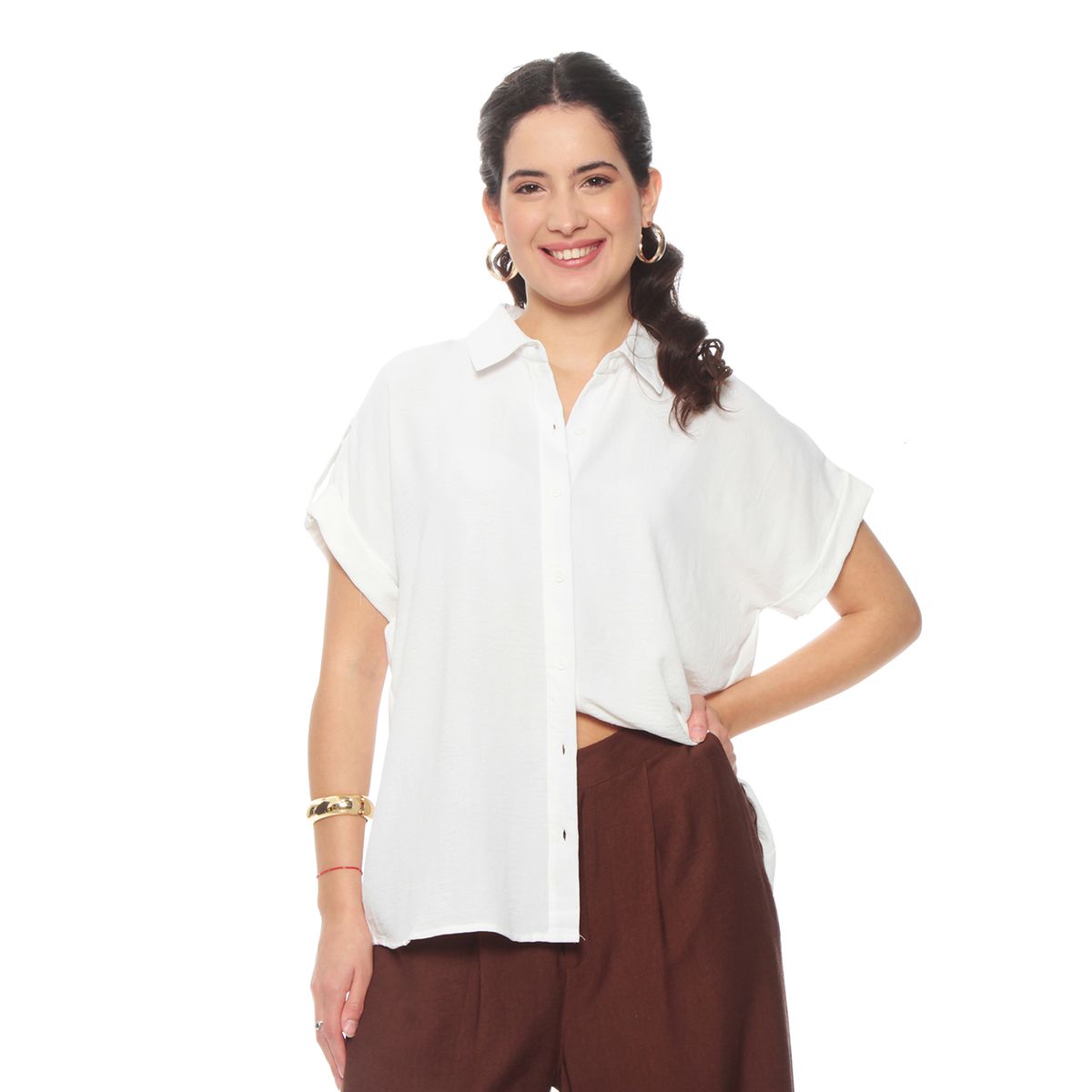 WADOS - BLUSA MANGA CORTA SOLIDA ABOTONADA EN DELANTERO