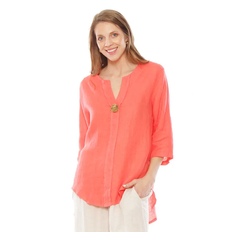 WADOS - BLUSA MANGA 34 LINO ESCOTE V CON BOTON