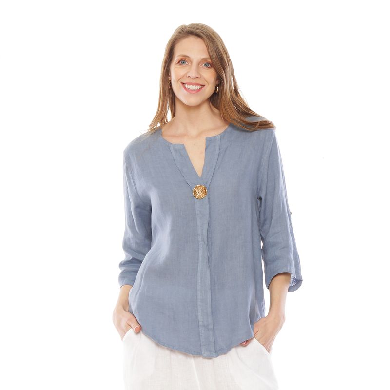 WADOS - BLUSA MANGA 34 LINO ESCOTE V CON BOTON