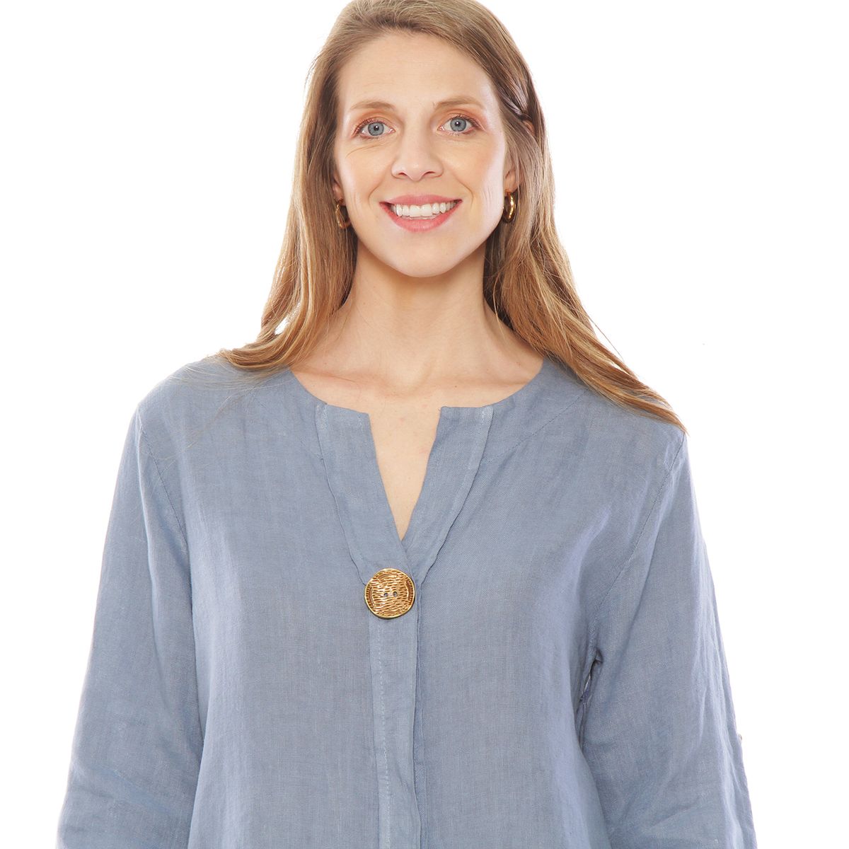 WADOS - BLUSA MANGA 34 LINO ESCOTE V CON BOTON