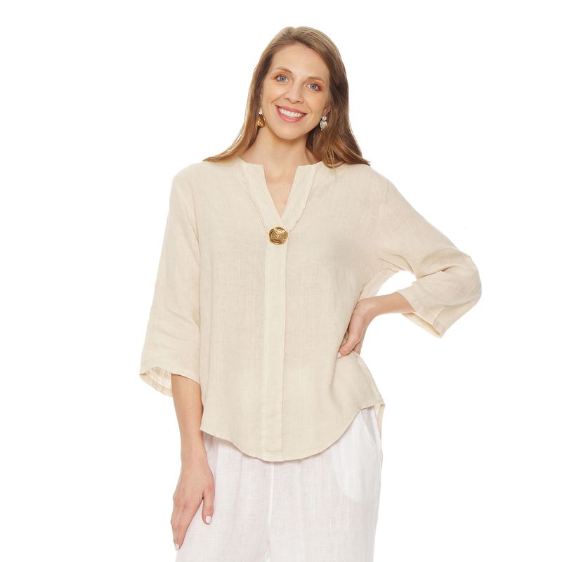 WADOS - BLUSA MANGA 34 LINO ESCOTE V CON BOTON