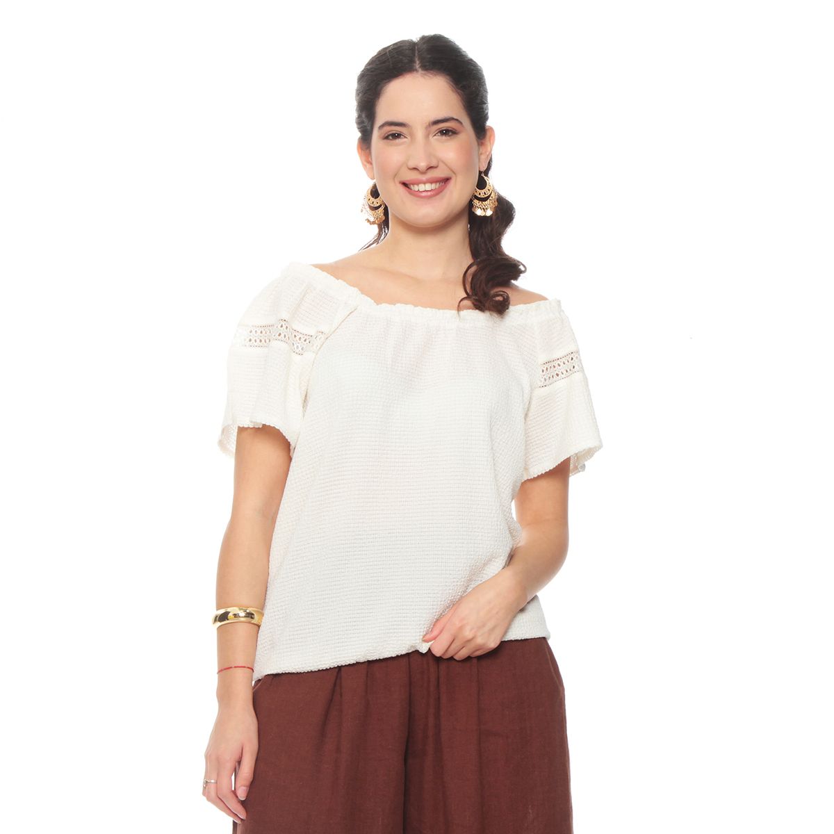 WADOS - BLUSA MANGA CORTA SOLIDA ESCOTE REDONDO ELASTICADO