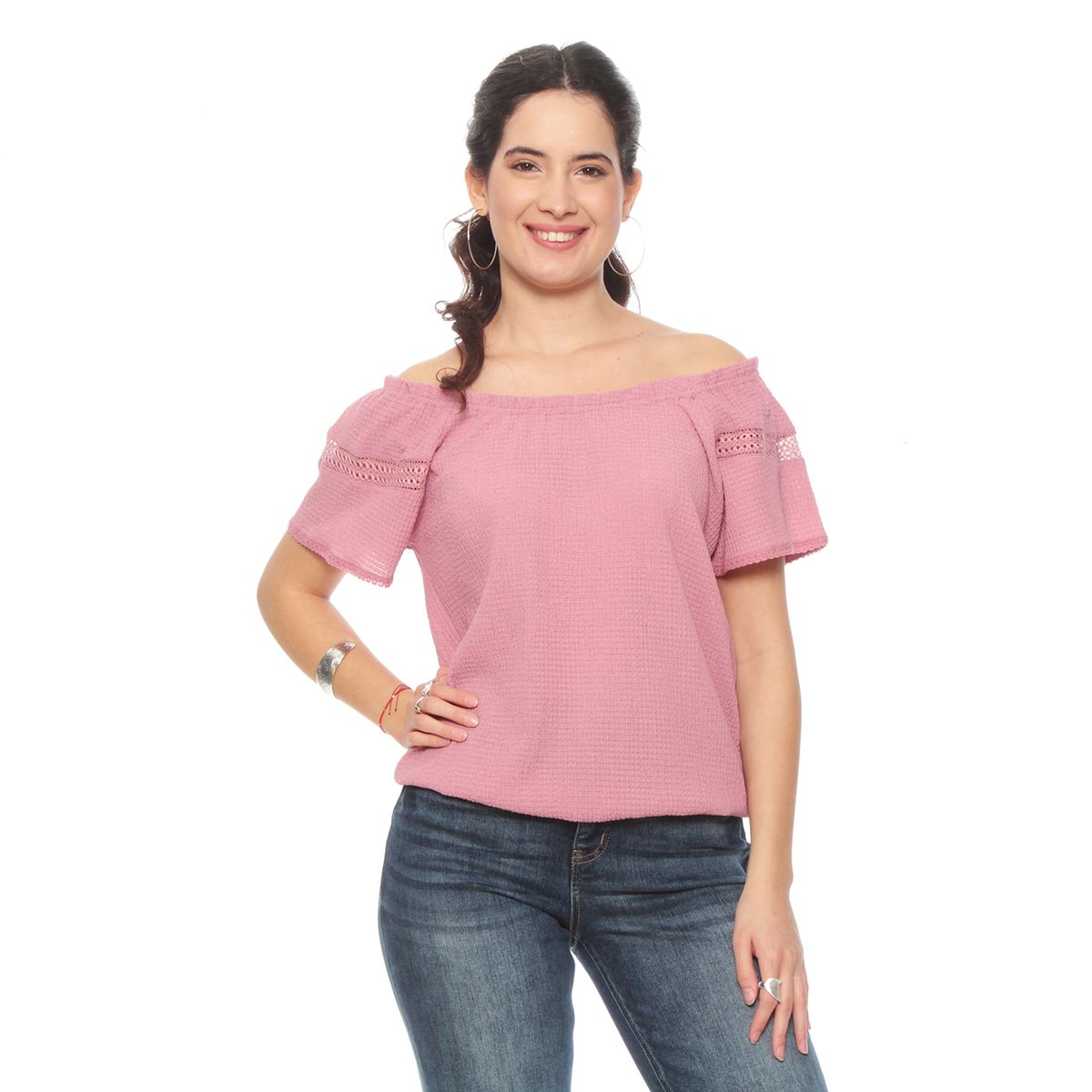 WADOS - BLUSA MANGA CORTA SOLIDA ESCOTE REDONDO ELASTICADO