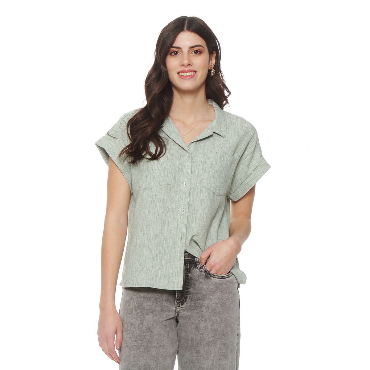 WADOS - BLUSA MANGA CORTA ABOTONADA EN DELANTERO Y BOLSILLOS