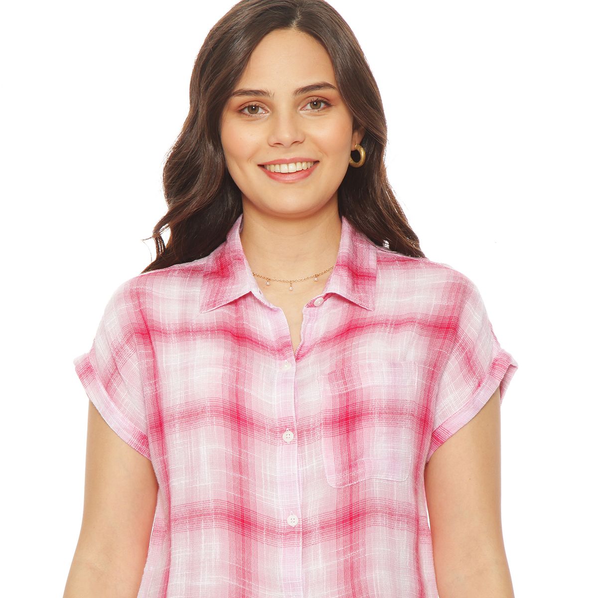 WADOS - BLUSA SIN MANGA ESCOCES ABOTONADA EN DELANTERO Y BOLSILLO