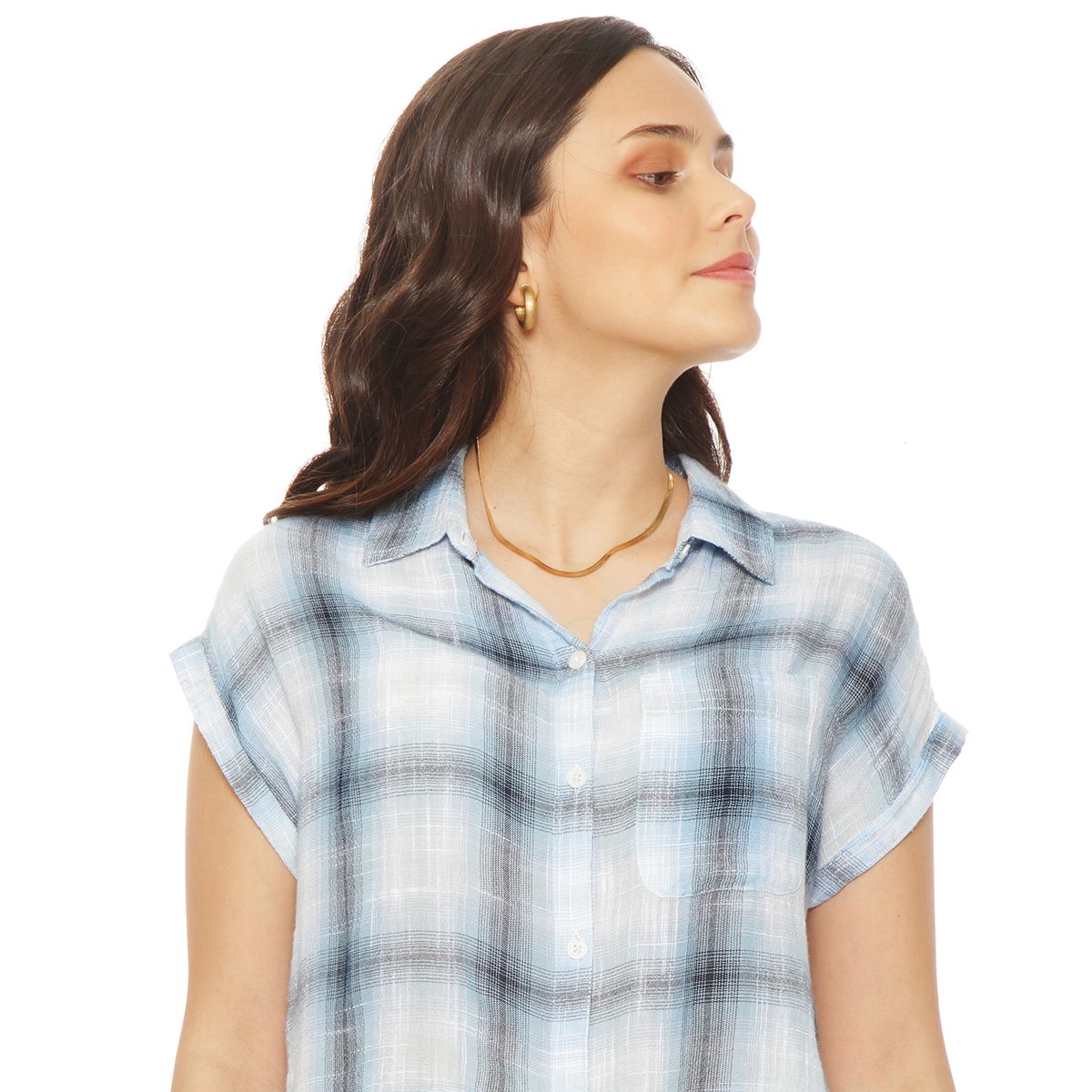 WADOS - BLUSA SIN MANGA ESCOCES ABOTONADA EN DELANTERO Y BOLSILLO