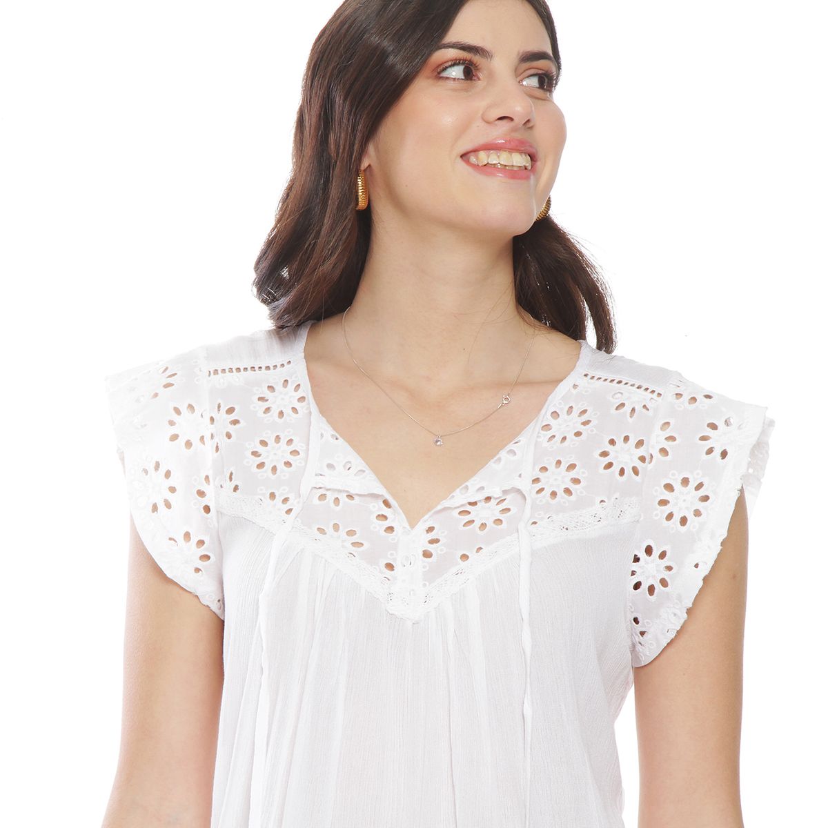 WADOS - BLUSA MANGA CORTA CON BRODERY EN MANGA ESCOTE Y RUEDO ESCOTE REDONDO