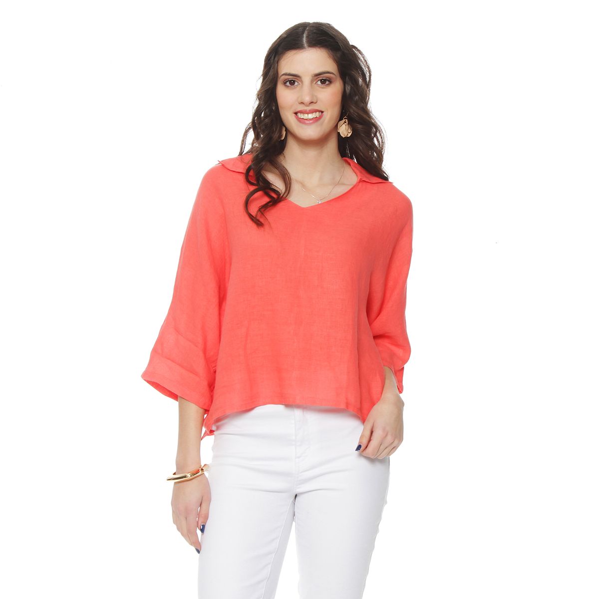 WADOS - BLUSA MANGA 34 LINO ESCOTE V CON CUELLO