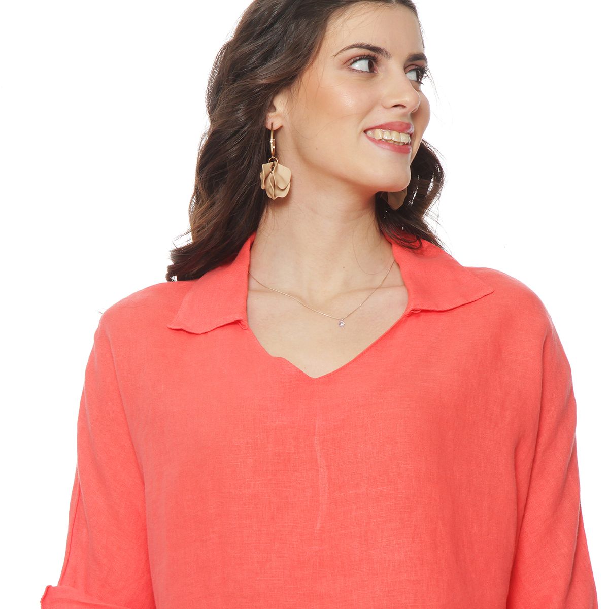 WADOS - BLUSA MANGA 34 LINO ESCOTE V CON CUELLO