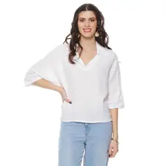 WADOS - BLUSA MANGA 34 LINO ESCOTE V CON CUELLO