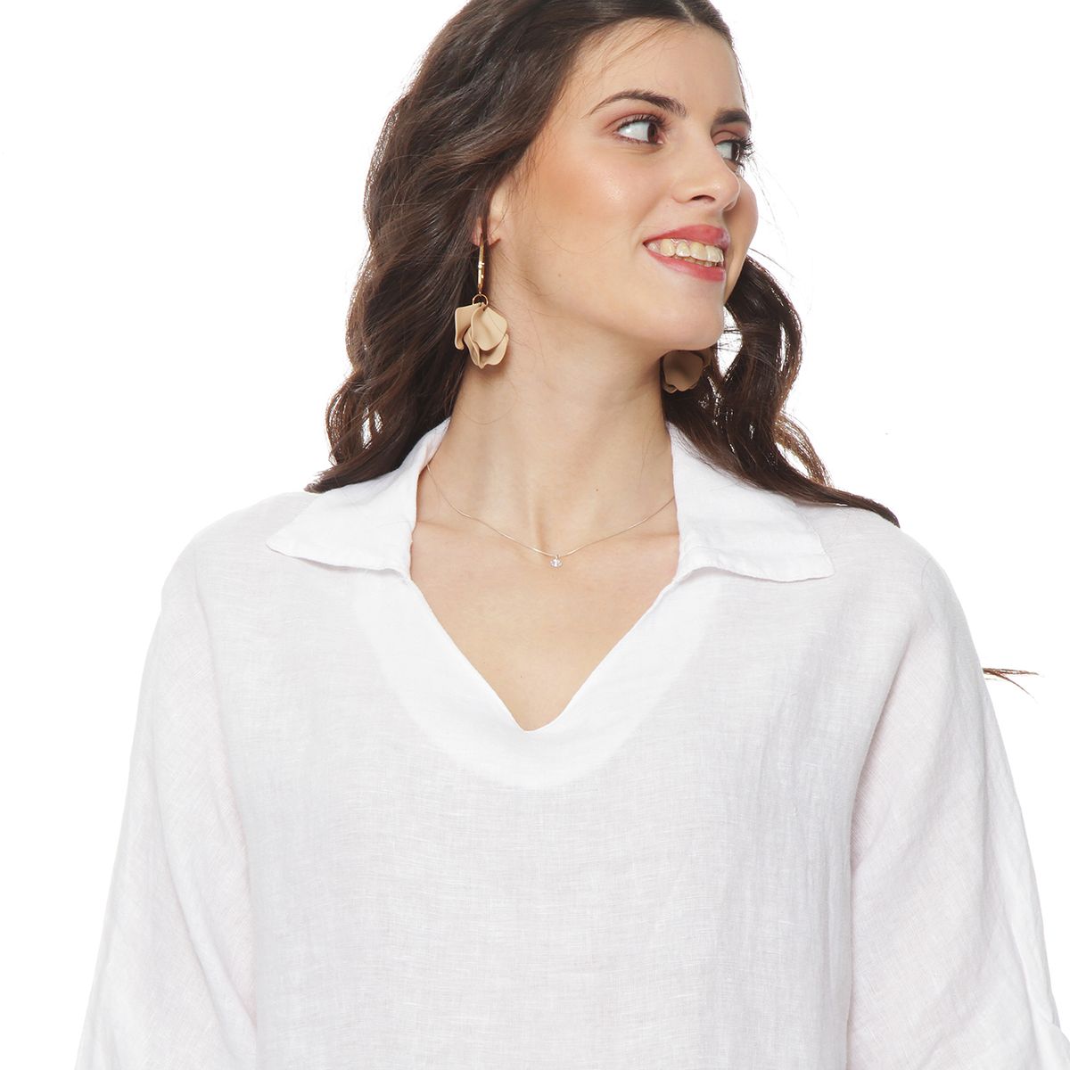 WADOS - BLUSA MANGA 34 LINO ESCOTE V CON CUELLO