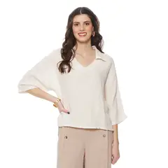 WADOS - BLUSA MANGA 34 LINO ESCOTE V CON CUELLO