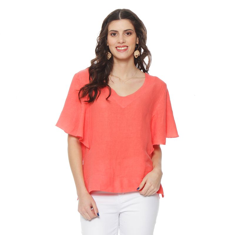 WADOS - BLUSA LINO MANGA CORTA  ESCOTE REDONDO