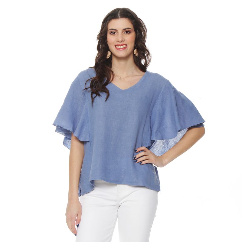 WADOS - BLUSA LINO MANGA CORTA  ESCOTE REDONDO