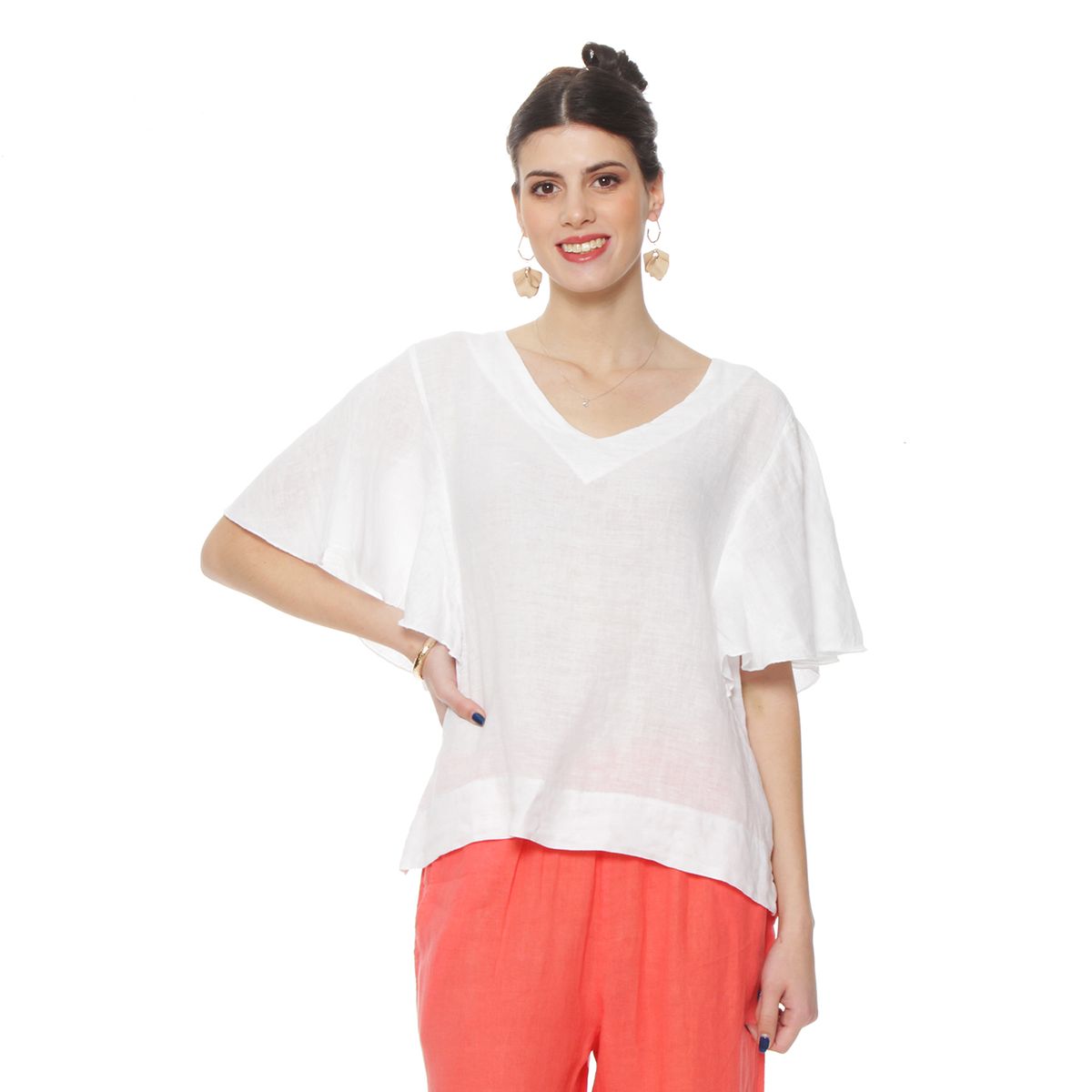 WADOS - BLUSA LINO MANGA CORTA  ESCOTE REDONDO