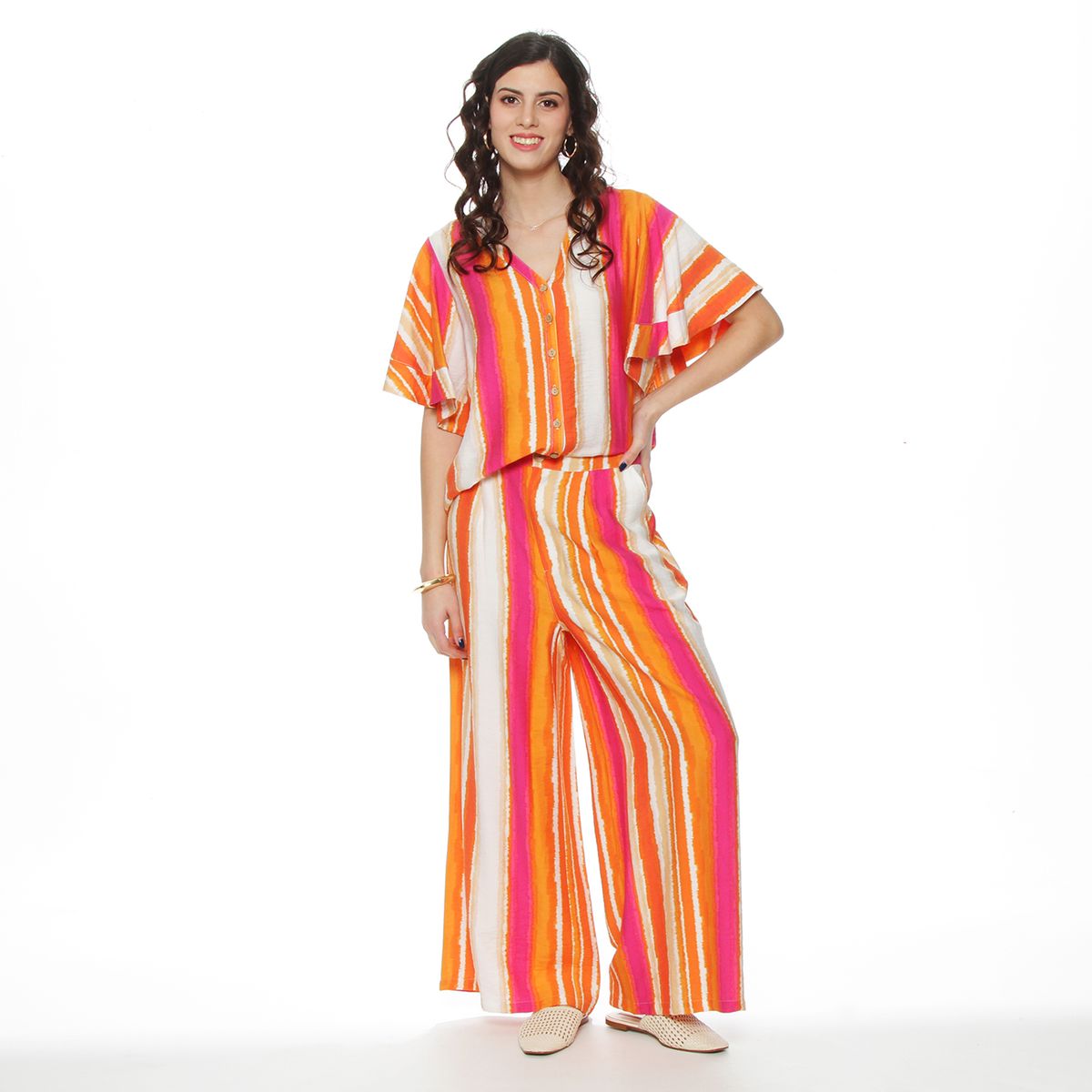 WADOS - BLUSA MANGA CORTA ESTAMPADA ESCOTE V ABOTONADA EN DELANTERO