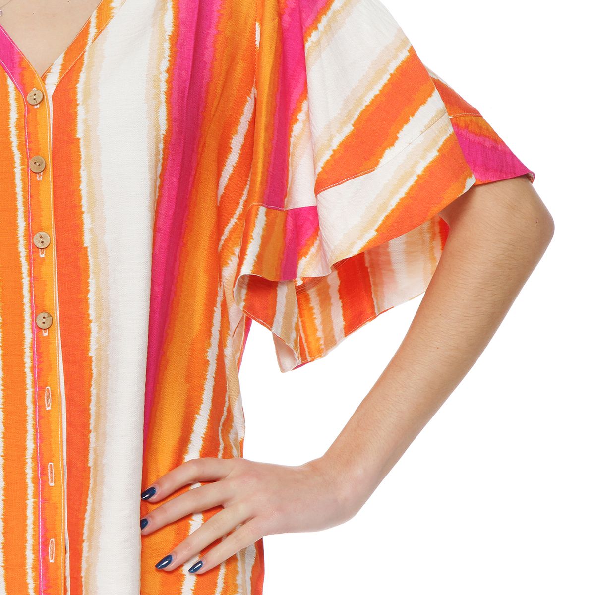 WADOS - BLUSA MANGA CORTA ESTAMPADA ESCOTE V ABOTONADA EN DELANTERO