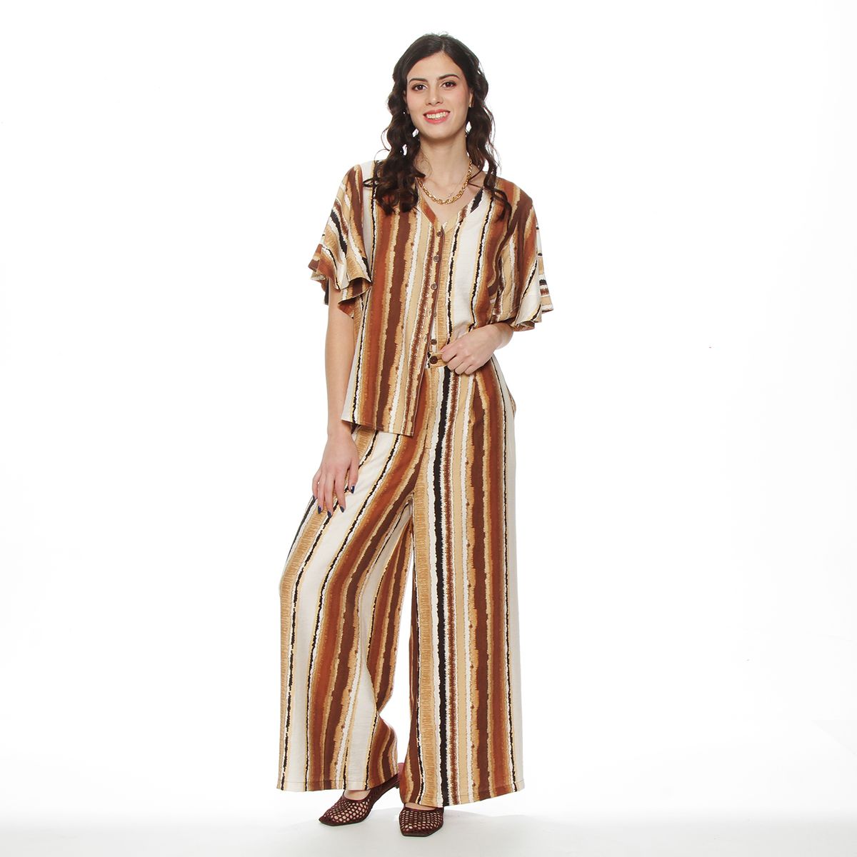 WADOS - BLUSA MANGA CORTA ESTAMPADA ESCOTE V ABOTONADA EN DELANTERO