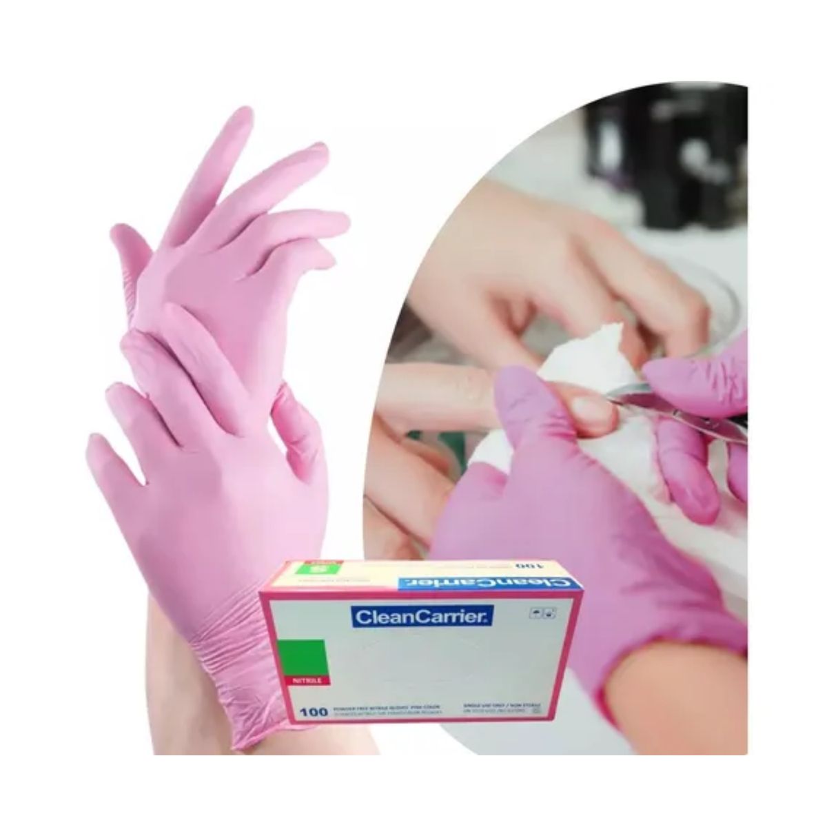 CLEANCARRIER - Guante Nitrilo CLEANCARRIER Rosado Talla M Pack X 500 Unidades