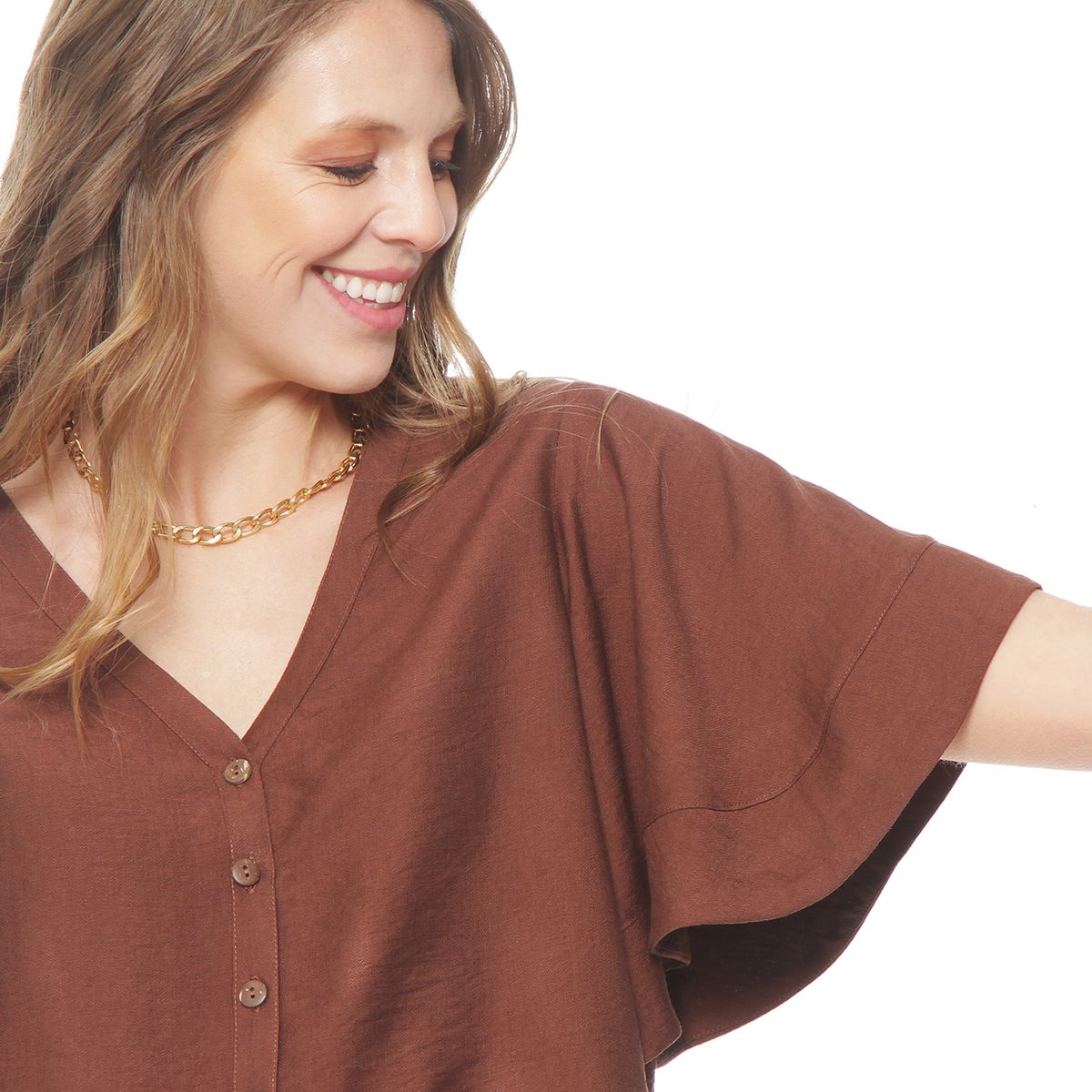 WADOS - BLUSA MANGA CORTA SOLIDA ESCOTE V