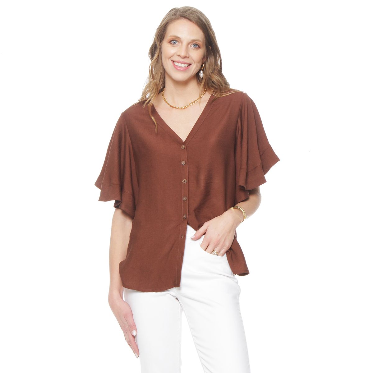 WADOS - BLUSA MANGA CORTA SOLIDA ESCOTE V