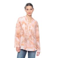 BLUSA MANGA LARGA ESTAMPADA ESCOTE V ABOTONADA EN DELANTERO