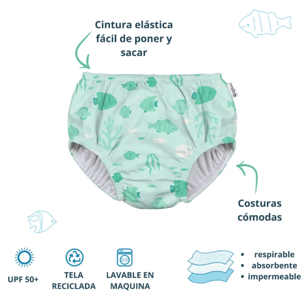 GREEN SPROUTS - Pañal de Agua Reutilizable Peces Green Sprouts 12m