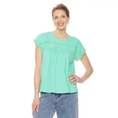 WADOS - POLERA MANGA CORTA SOLIDA CON APLICACION EN DELANTERO ESCOTE REDONDO