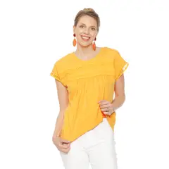 WADOS - POLERA MANGA CORTA SOLIDA CON APLICACION EN DELANTERO ESCOTE REDONDO