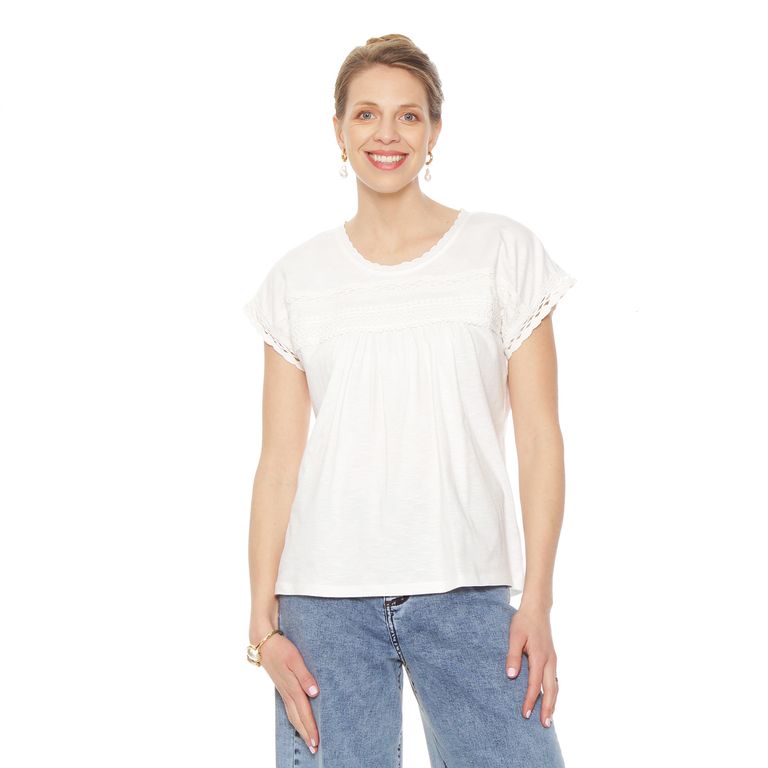 POLERA MANGA CORTA SOLIDA CON APLICACION EN DELANTERO ESCOTE REDONDO