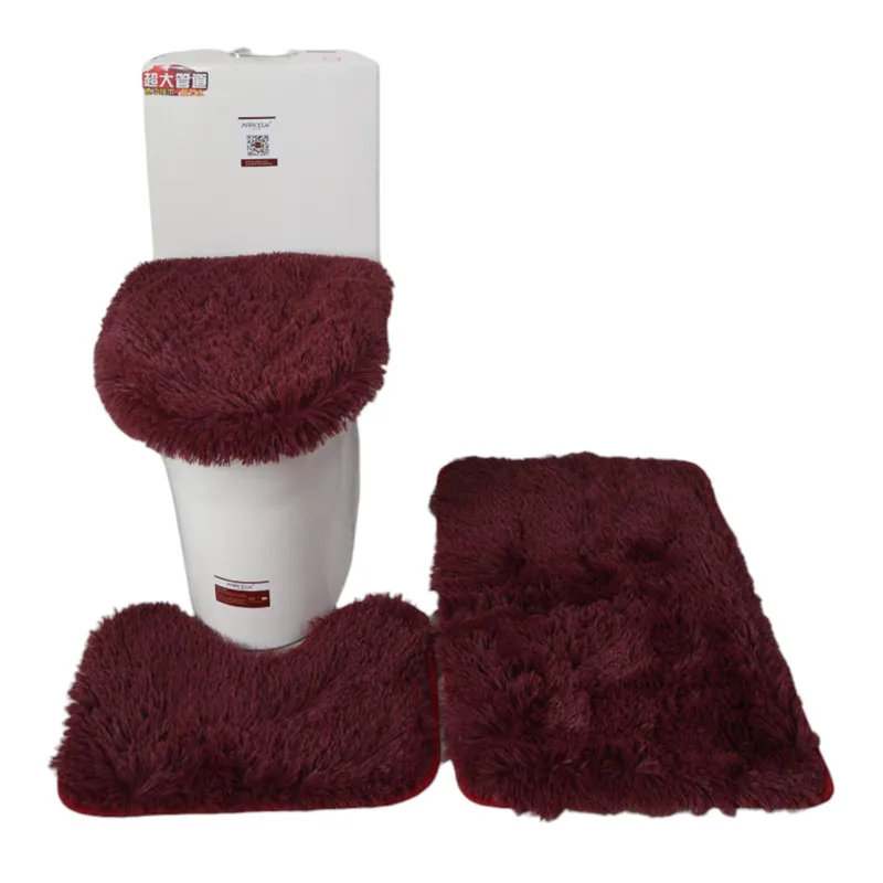 GENERICO - Set De Alfombras Peludo Para Baño 3 Piezas Burdeo