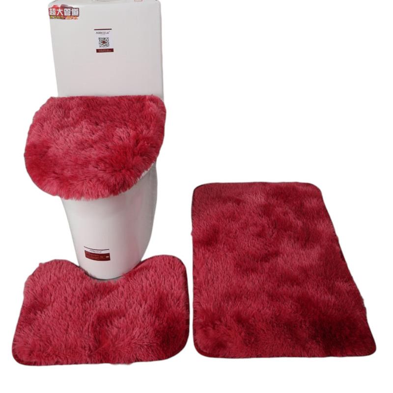 GENERICO - Set De Alfombras Peludo Para Baño 3 Piezas Burdeo Jaspeado