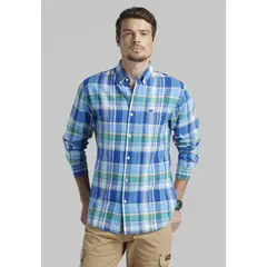 FEROUCH - Camisa Lino Check Arvada Azul