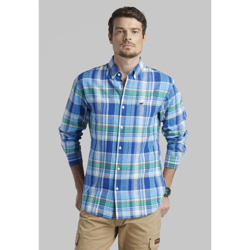 FEROUCH - Camisa Lino Check Arvada Azul Ferouch