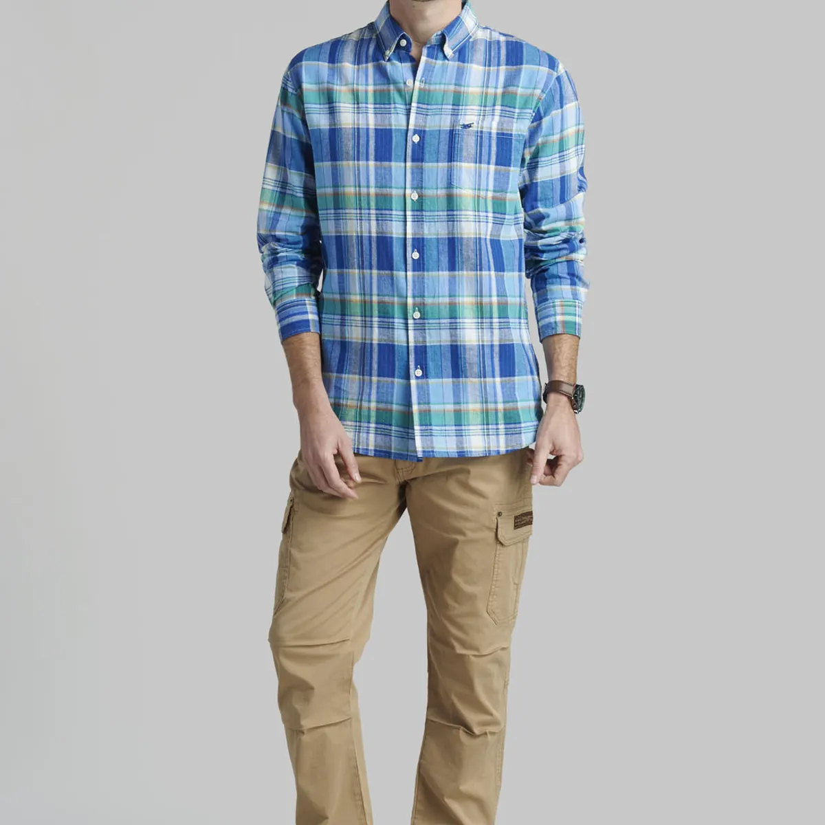 FEROUCH - Camisa Lino Check Arvada Azul Ferouch