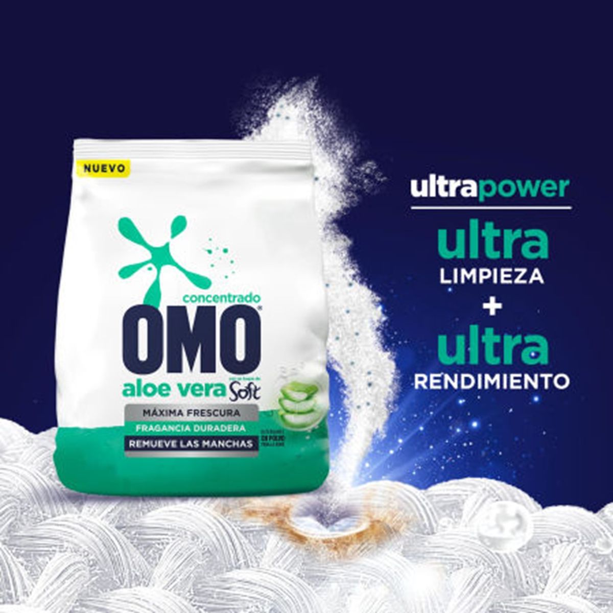 OMO - X4 Detergente Omo Polvo Frescura Aloe Vera Toque De Soft 800g