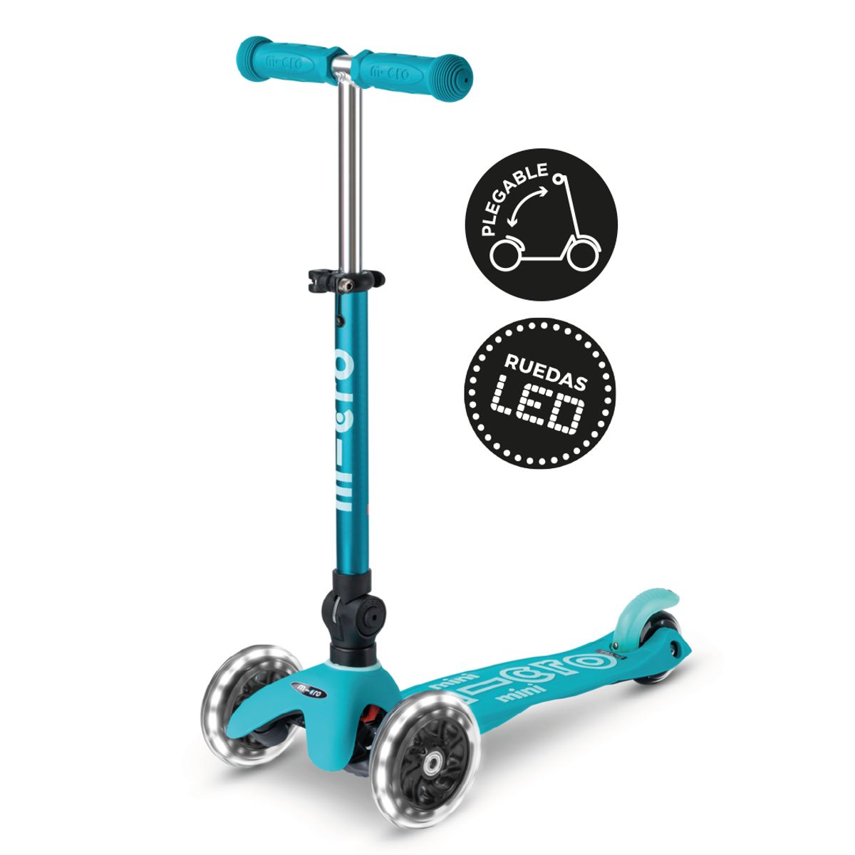 MICRO - Scooter Micro Mini LED Plegable Aqua, Niños 2 a 5 años