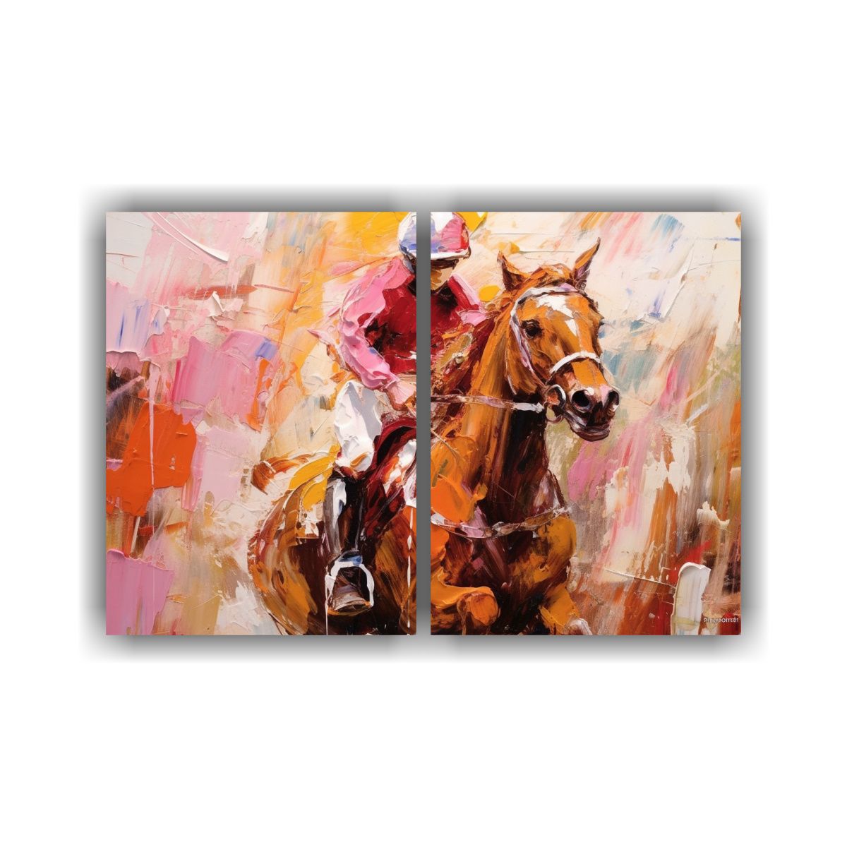 GENERICO - Cuadro De Jinete En Carrera Ecuestre Estilo 120x80 Cm