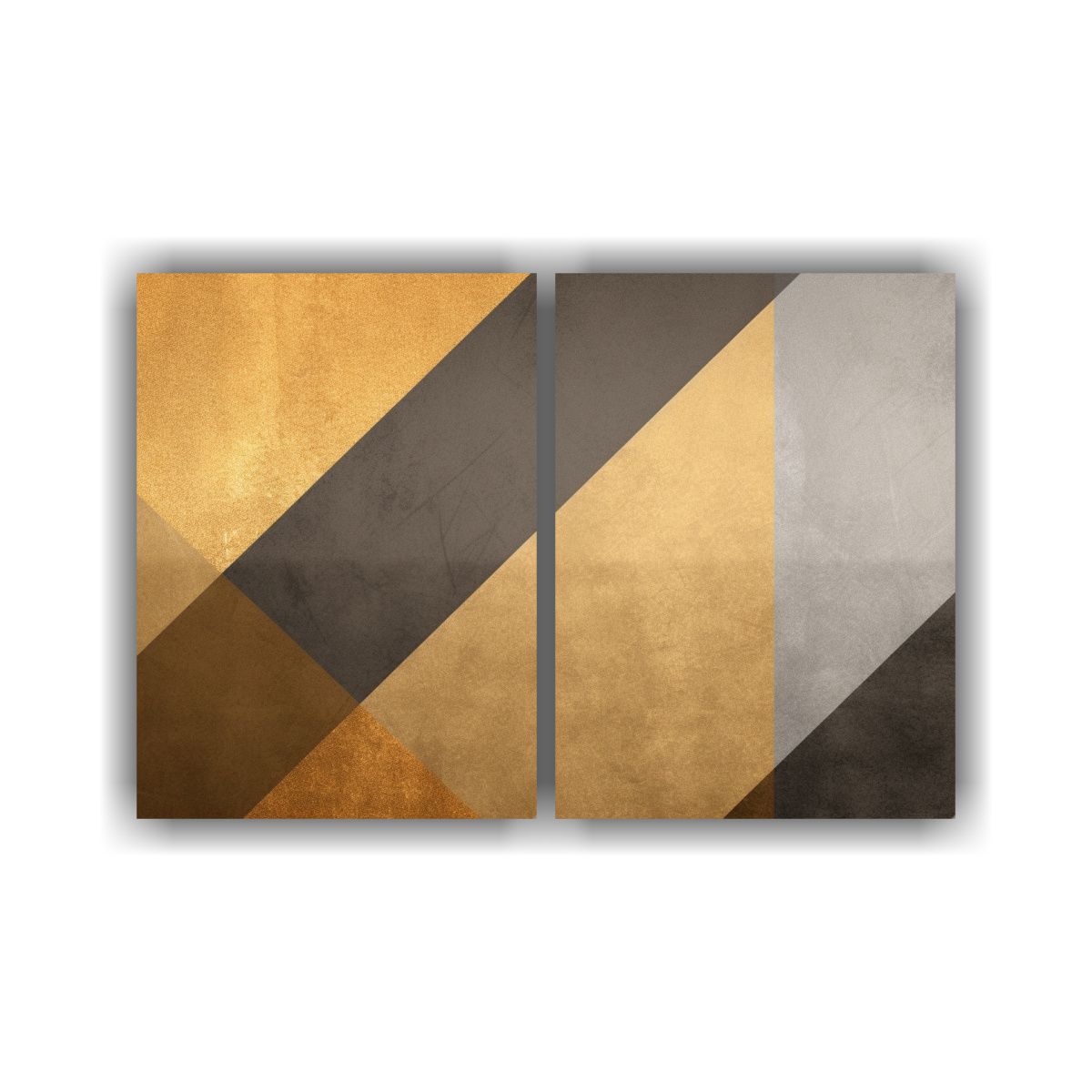 GENERICO - Cuadros Geométricos En Dorado Y Beige 120x80 Cm