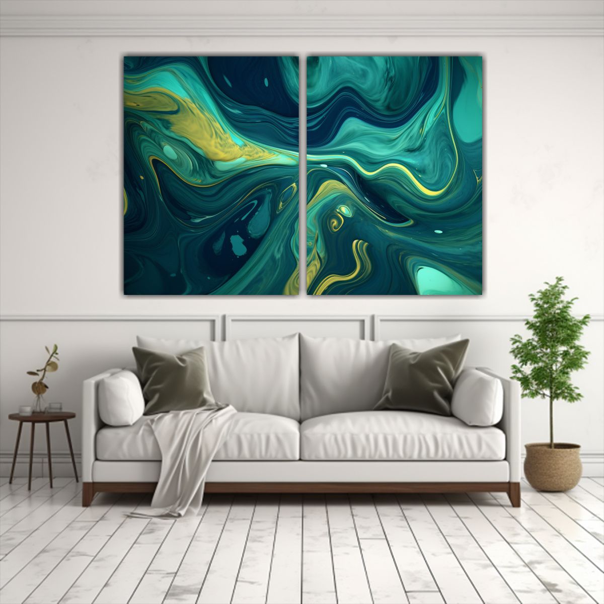 GENERICO - Pinturas Decorativas Abstractas En Azul Y Verde 120x80 Cm