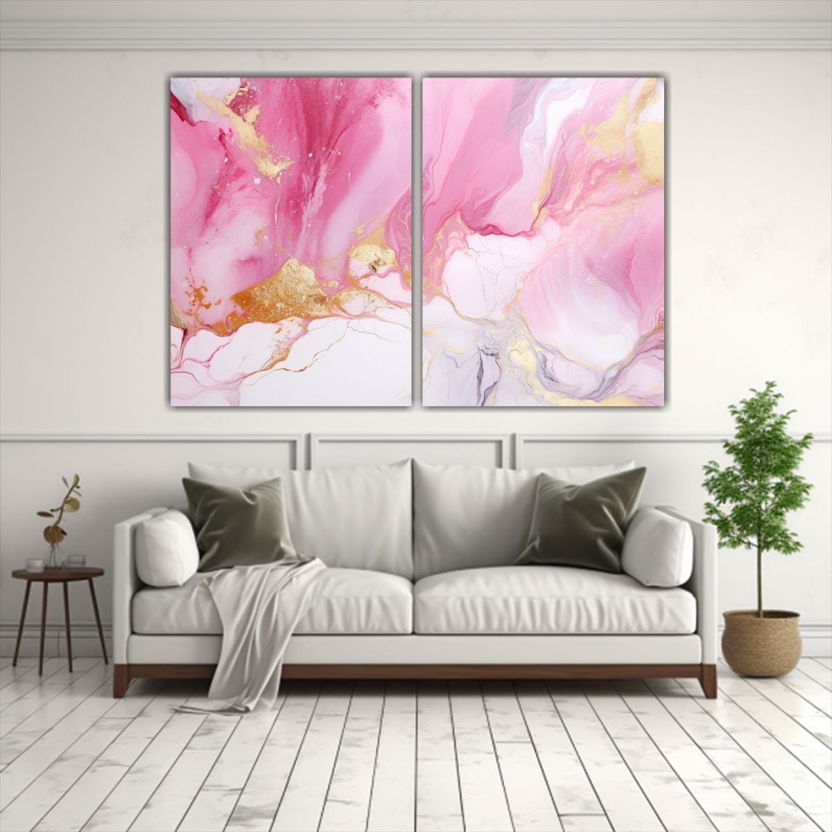 GENERICO - Pinturas Abstractas En Mármol Rosa Blanco Y 120x80 Cm
