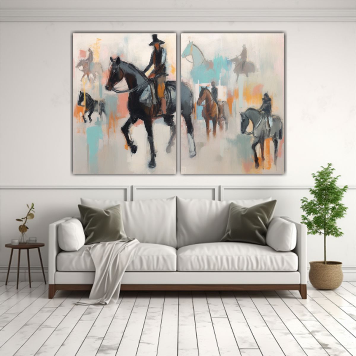 GENERICO - Pintura En Lienzo Multitud A Caballo En Armonía 120x80 Cm