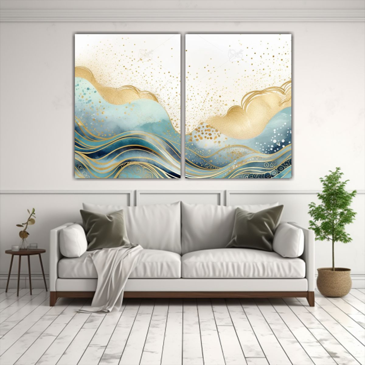 GENERICO - Conjunto De 2 Telas En Bastidor Tema Regalo Ola 120x80 Cm