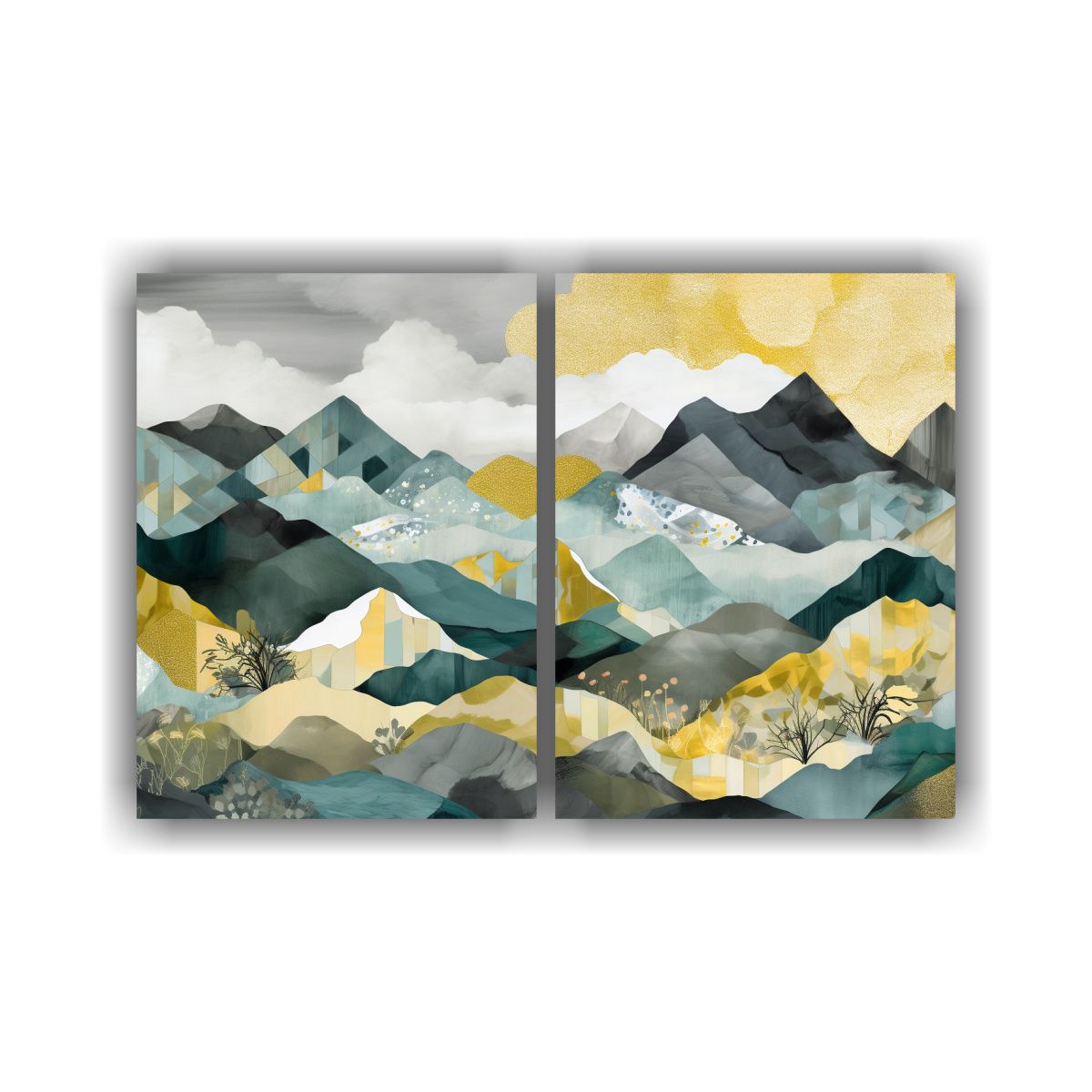 GENERICO - Pintura Abstracta Geométrica Con Flores Nubes Y 120x80 Cm