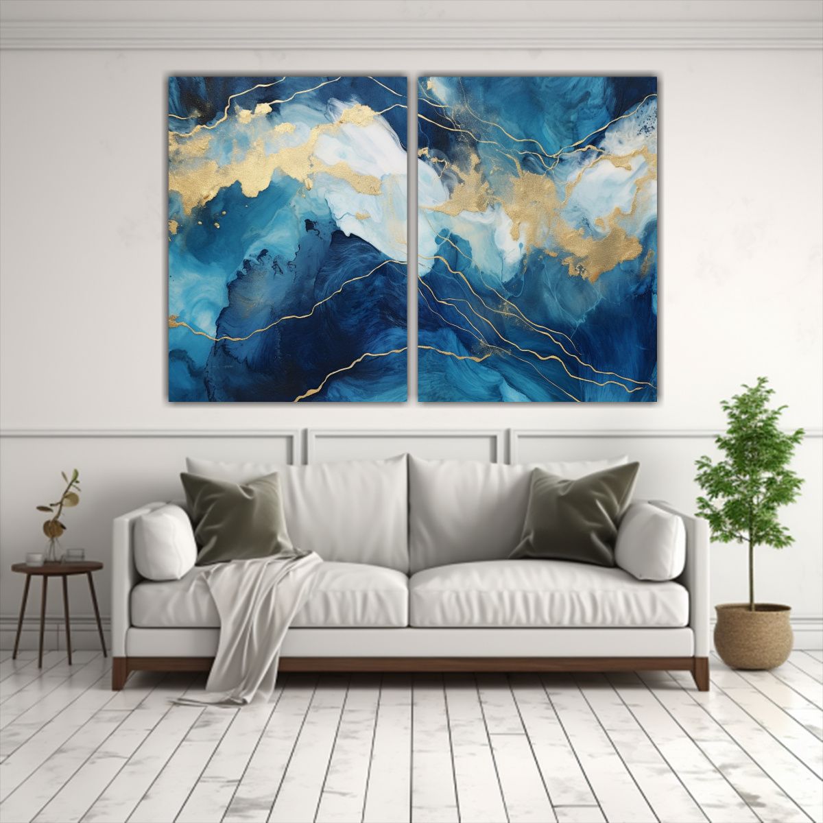 GENERICO - Conjunto 2 Telas Bastidor Cocina Azul Acuarela 120x80 Cm